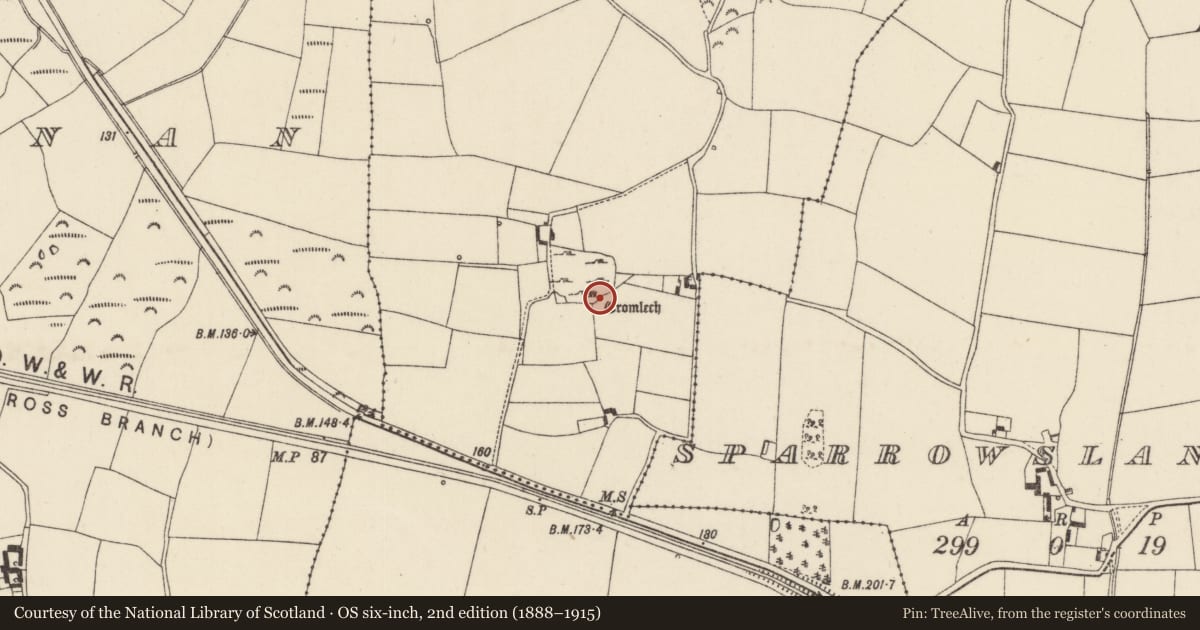 Ordnance Survey six-inch map, 2nd edition (1888–1915) covering the location of Megalithic tomb - portal tomb, Ballybrittas, County Wexford, with a pin at the register's coordinates