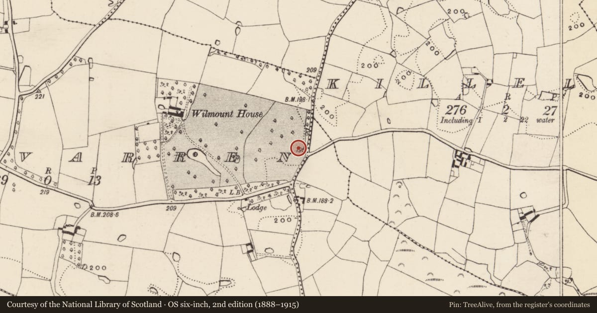 Ordnance Survey six-inch map, 2nd edition (1888–1915) covering the location of Enclosure, Garryvarren, County Wexford, with a pin at the register's coordinates