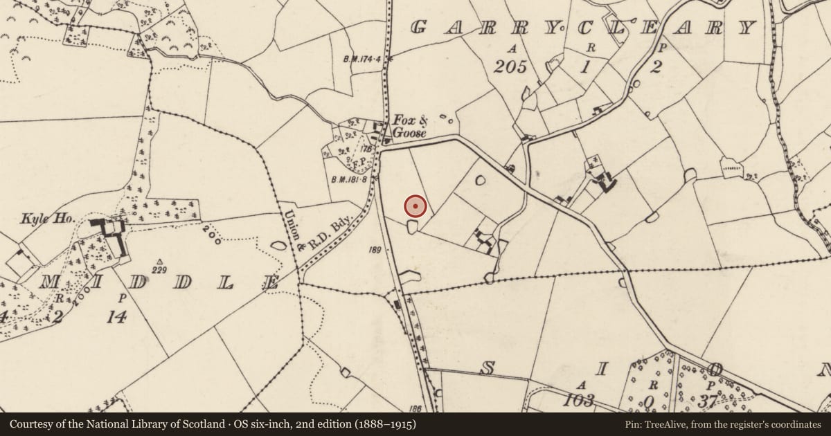 Ordnance Survey six-inch map, 2nd edition (1888–1915) covering the location of Ringfort - rath, Garrycleary, County Wexford, with a pin at the register's coordinates
