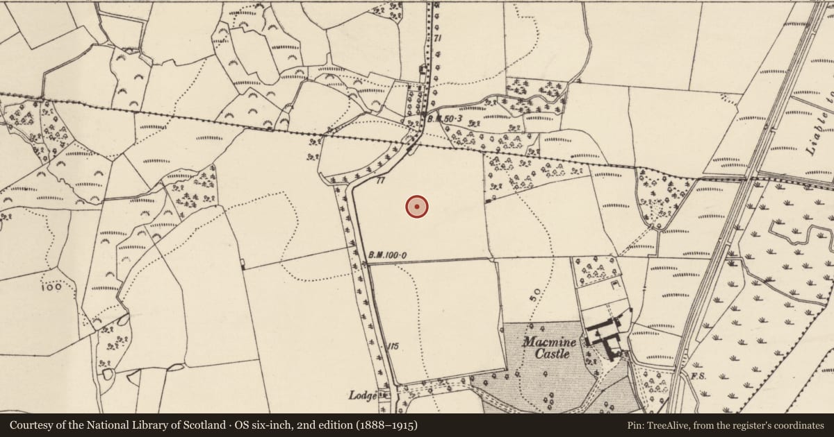 Ordnance Survey six-inch map, 2nd edition (1888–1915) covering the location of Enclosure, MacKmine, County Wexford, with a pin at the register's coordinates