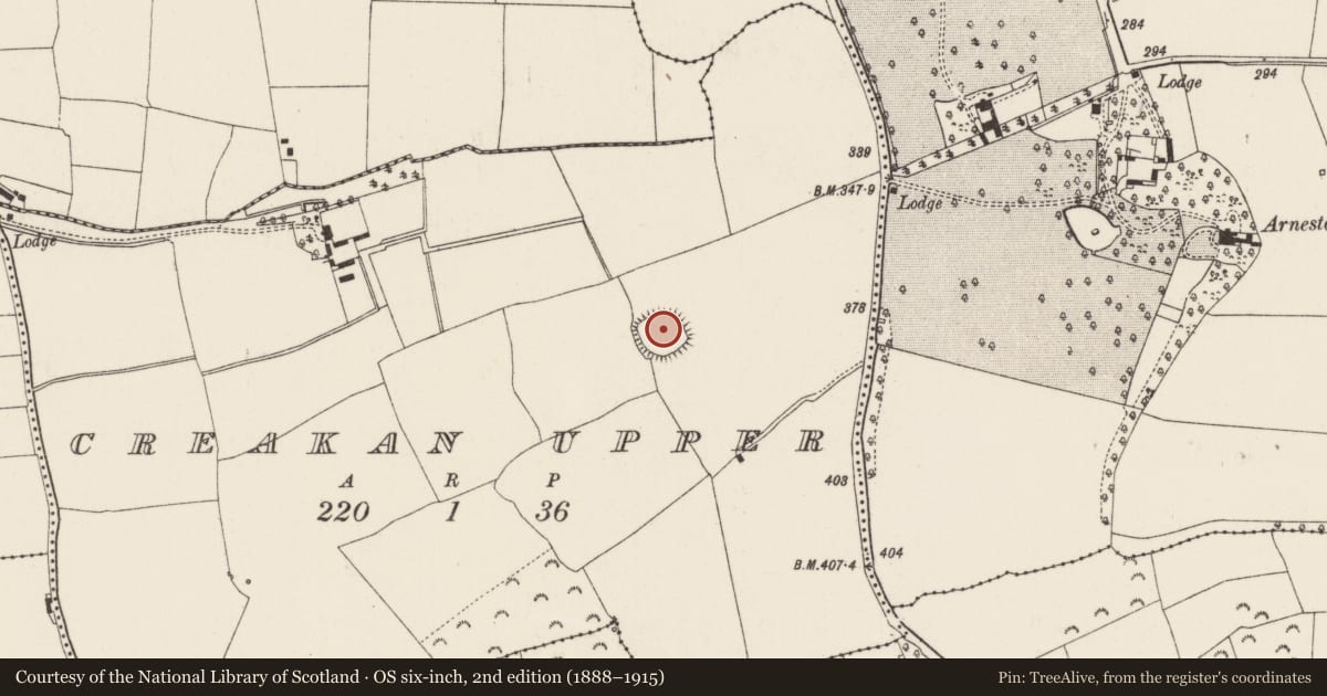 Ordnance Survey six-inch map, 2nd edition (1888–1915) covering the location of Ringfort - unclassified, Creakan Upper, County Wexford, with a pin at the register's coordinates