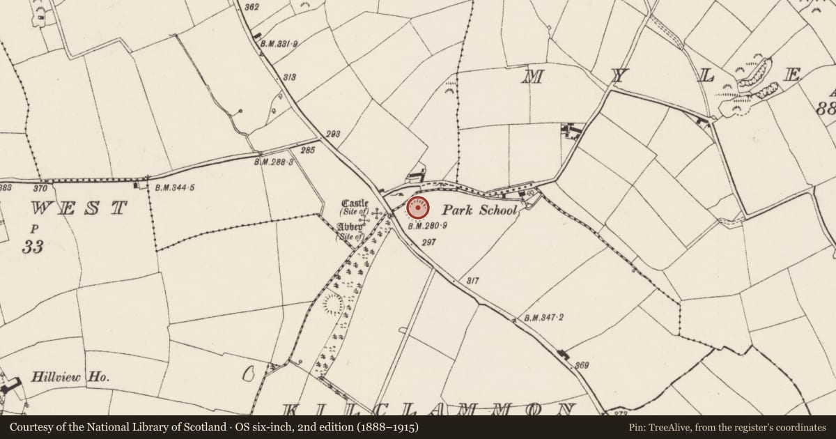 Ordnance Survey six-inch map, 2nd edition (1888–1915) covering the location of Ringfort - rath, Kilclammon, County Wexford, with a pin at the register's coordinates