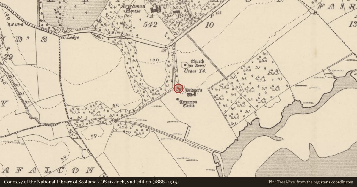 Ordnance Survey six-inch map, 2nd edition (1888–1915) covering the location of Ritual site - holy well, Artramon, County Wexford, with a pin at the register's coordinates