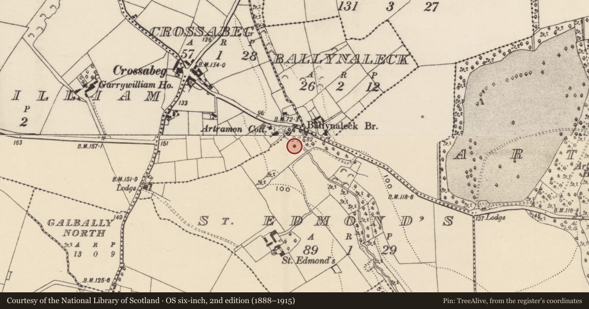 Ordnance Survey six-inch map, 2nd edition (1888–1915) covering the location of Ritual site - holy well, St. Edmonds, County Wexford, with a pin at the register's coordinates