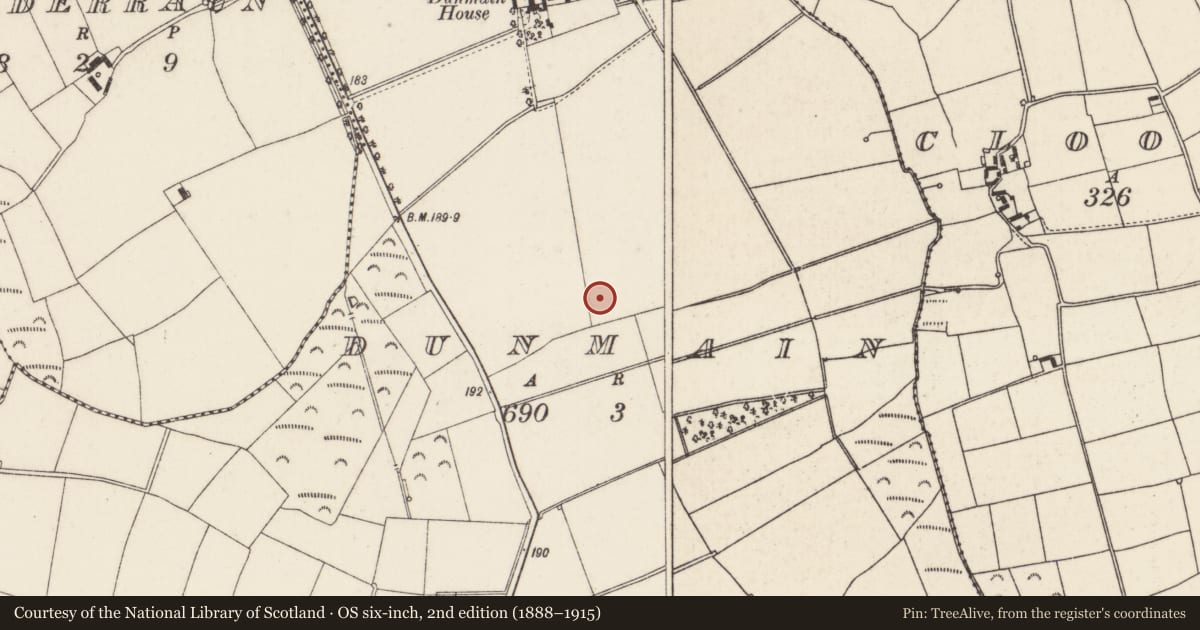 Ordnance Survey six-inch map, 2nd edition (1888–1915) covering the location of Ringfort - unclassified, Dunmain, County Wexford, with a pin at the register's coordinates