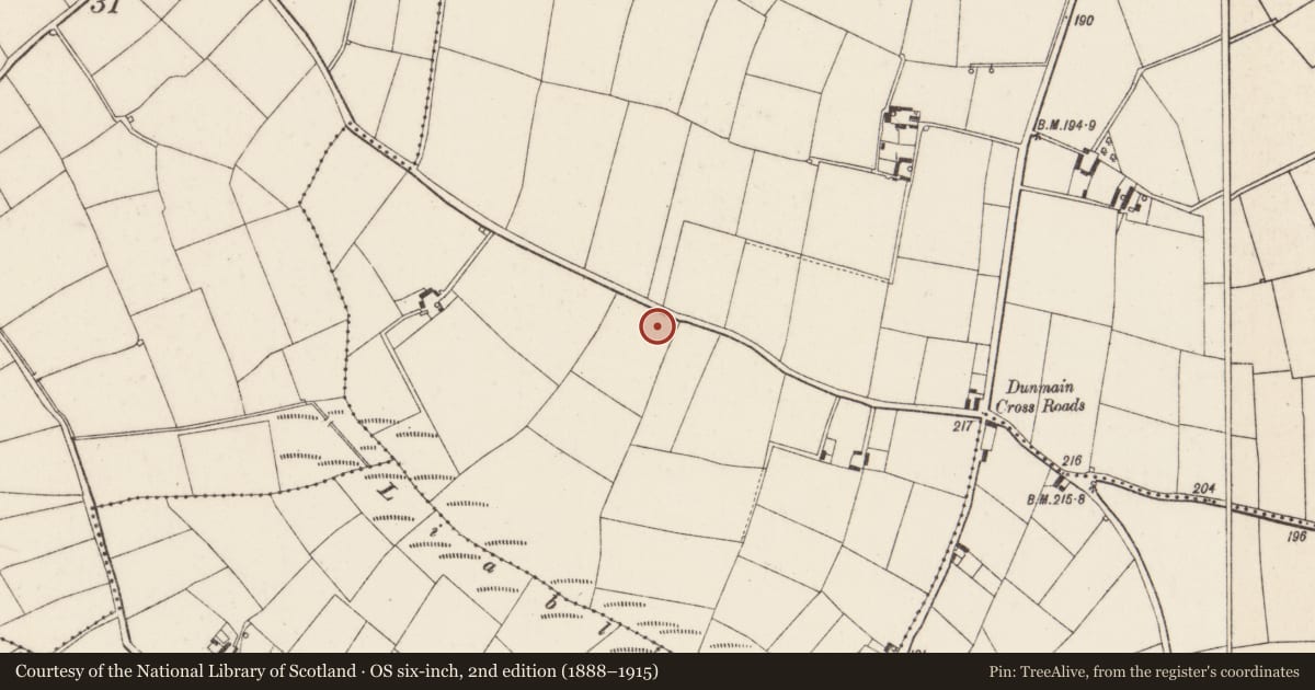Ordnance Survey six-inch map, 2nd edition (1888–1915) covering the location of Ringfort - rath, Dunmain, County Wexford, with a pin at the register's coordinates
