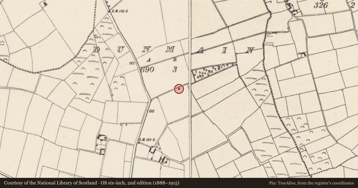 Ordnance Survey six-inch map, 2nd edition (1888–1915) covering the location of Ringfort - rath, Dunmain, County Wexford, with a pin at the register's coordinates