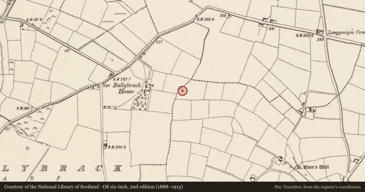 Ordnance Survey six-inch map, 2nd edition (1888–1915) covering the location of Ringfort - rath, Clongeen, County Wexford, with a pin at the register's coordinates