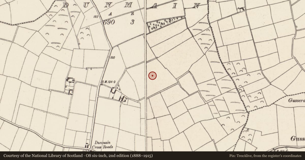 Ordnance Survey six-inch map, 2nd edition (1888–1915) covering the location of Ringfort - rath, Dunmain, County Wexford, with a pin at the register's coordinates