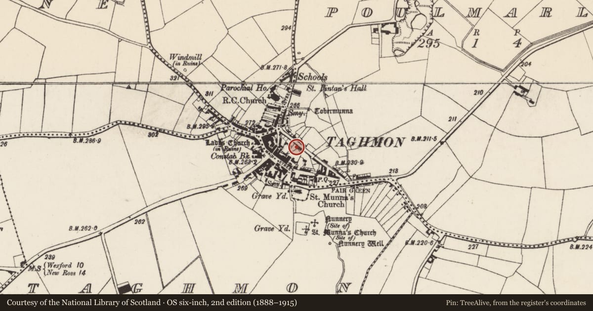 Ordnance Survey six-inch map, 2nd edition (1888–1915) covering the location of Excavation - miscellaneous, Poulmarl, County Wexford, with a pin at the register's coordinates