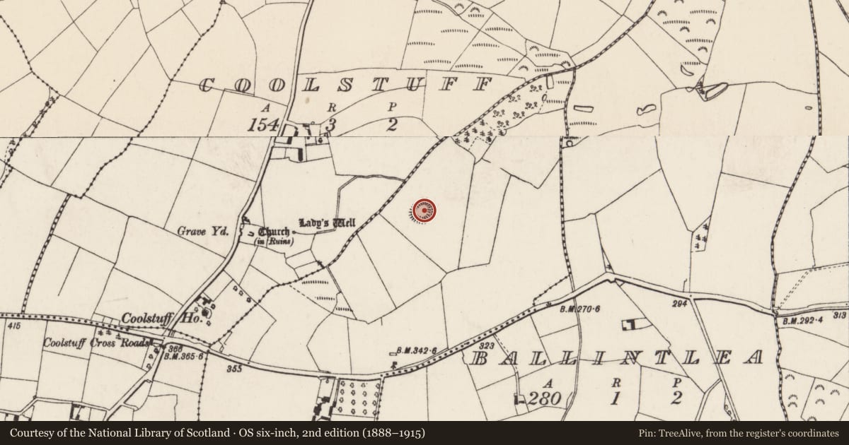 Ordnance Survey six-inch map, 2nd edition (1888–1915) covering the location of Ringfort - rath, Garradreen, County Wexford, with a pin at the register's coordinates