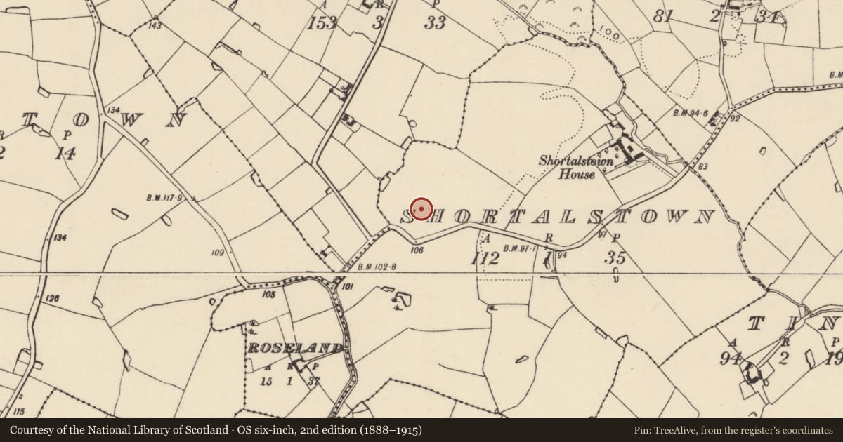 Ordnance Survey six-inch map, 2nd edition (1888–1915) covering the location of Enclosure, Shortalstown, County Wexford, with a pin at the register's coordinates