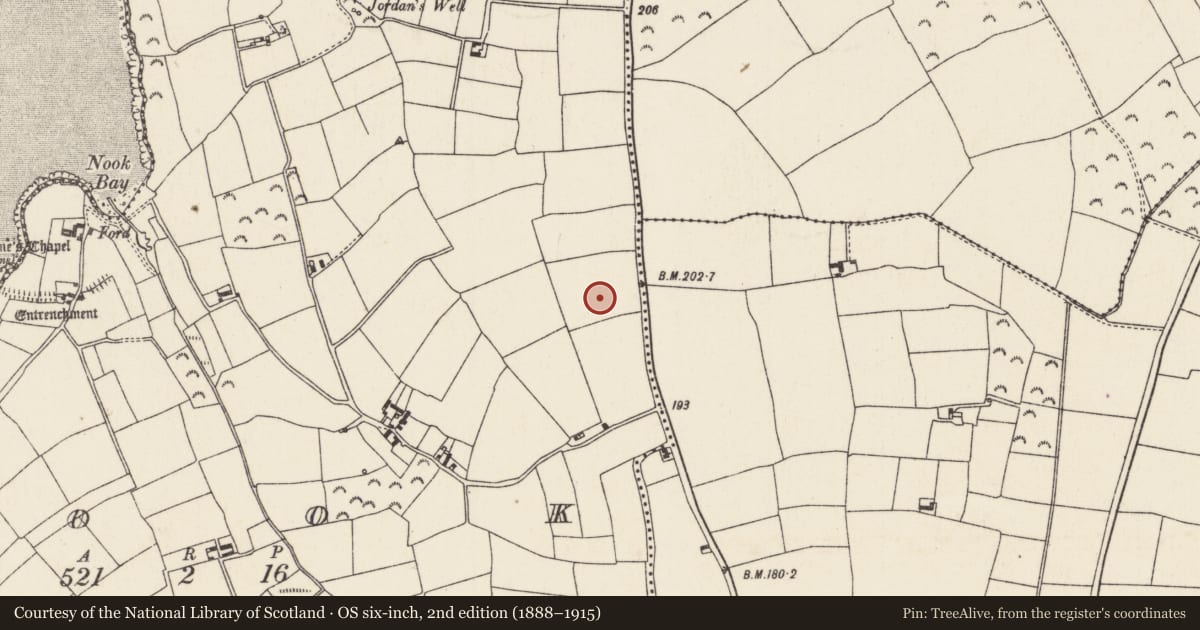 Ordnance Survey six-inch map, 2nd edition (1888–1915) covering the location of Ringfort - rath, Nook, County Wexford, with a pin at the register's coordinates