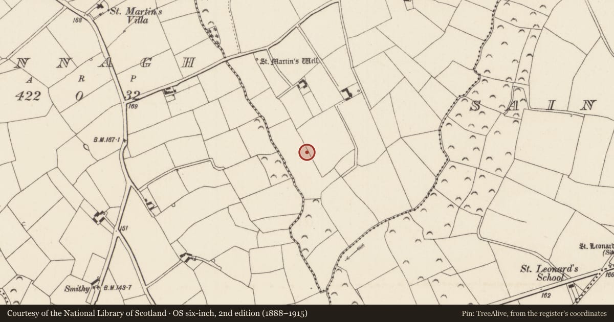 Ordnance Survey six-inch map, 2nd edition (1888–1915) covering the location of Ringfort - rath, Ballinruane, County Wexford, with a pin at the register's coordinates