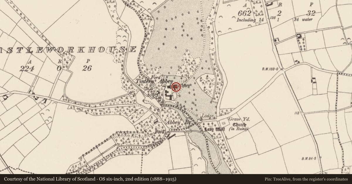 Ordnance Survey six-inch map, 2nd edition (1888–1915) covering the location of House - 16th century, Tintern, County Wexford, with a pin at the register's coordinates