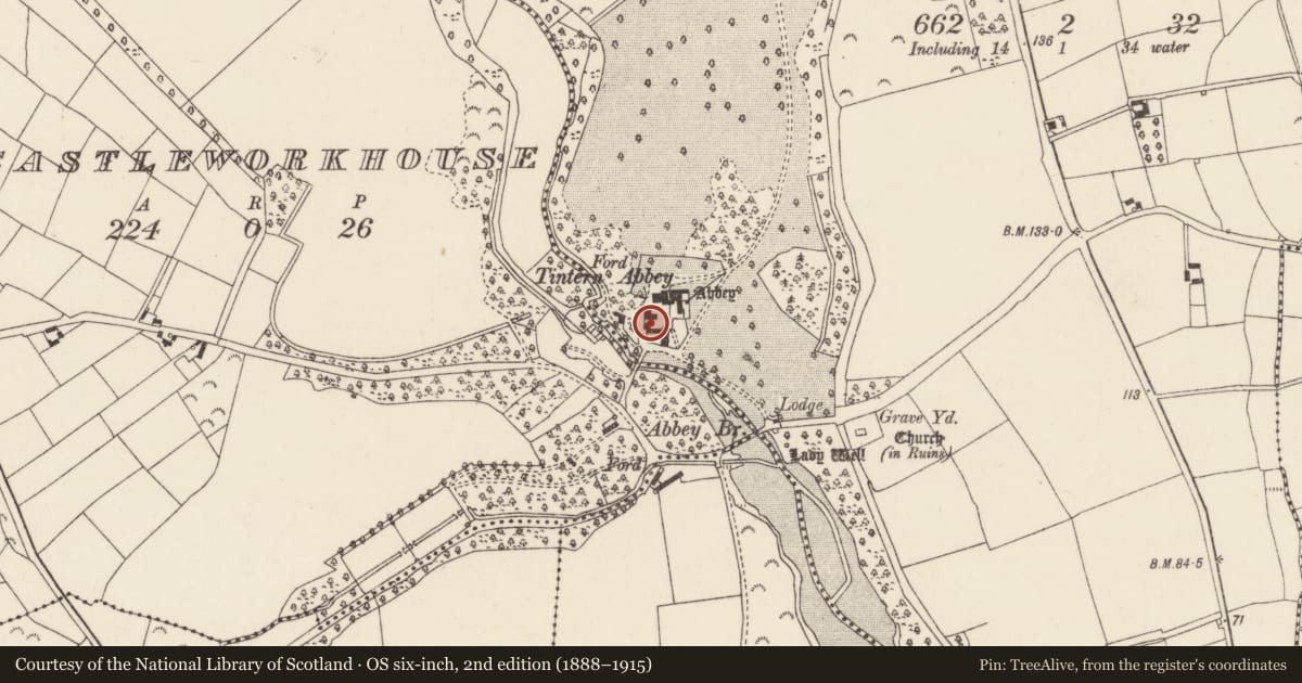 Ordnance Survey six-inch map, 2nd edition (1888–1915) covering the location of Gatehouse, Tintern, County Wexford, with a pin at the register's coordinates
