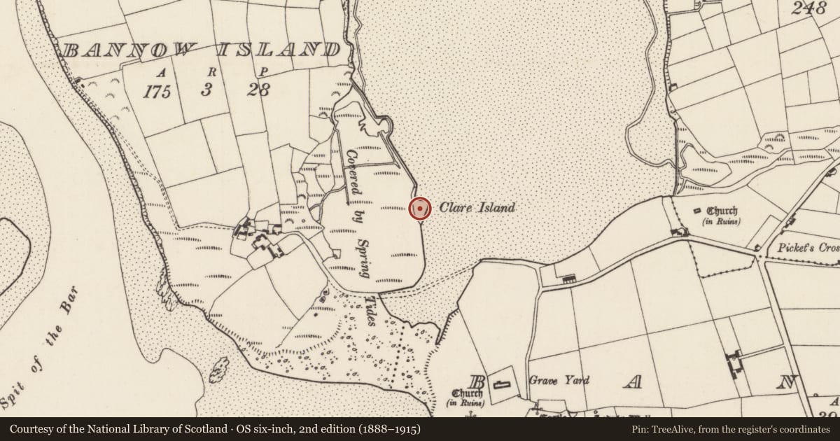 Ordnance Survey six-inch map, 2nd edition (1888–1915) covering the location of Midden, Bannow Island, County Wexford, with a pin at the register's coordinates