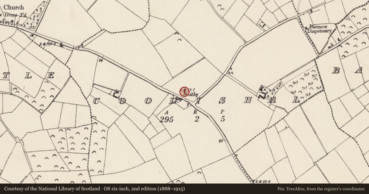 Ordnance Survey six-inch map, 2nd edition (1888–1915) covering the location of Ringfort - rath, Coolishal, County Wexford, with a pin at the register's coordinates