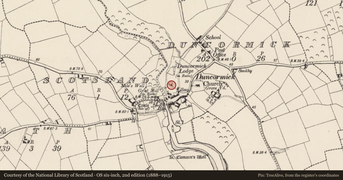 Ordnance Survey six-inch map, 2nd edition (1888–1915) covering the location of Kiln, Duncormick, County Wexford, with a pin at the register's coordinates