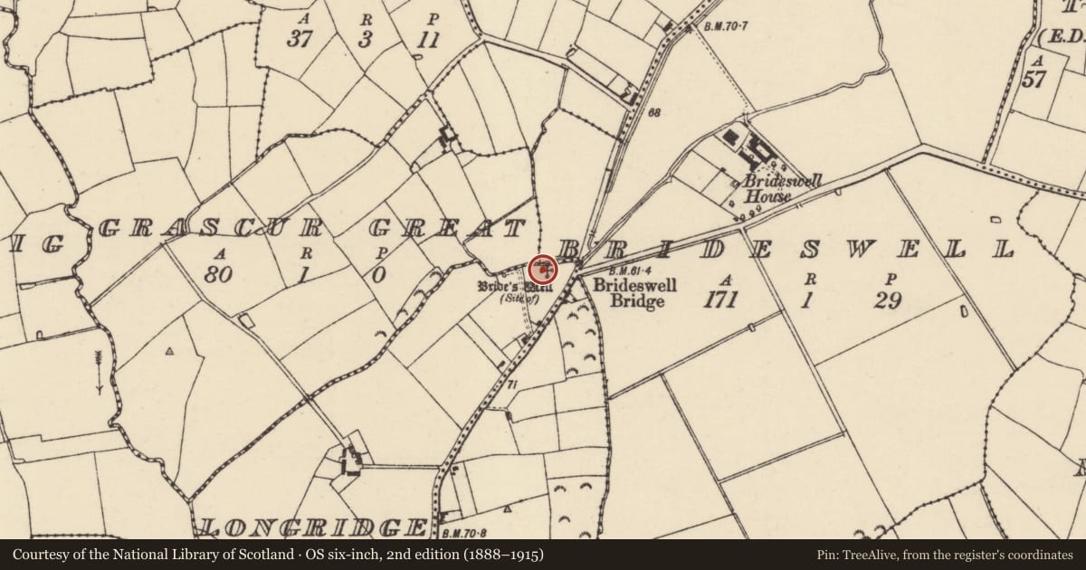 Ordnance Survey six-inch map, 2nd edition (1888–1915) covering the location of Ritual site - holy well, Longridge, County Wexford, with a pin at the register's coordinates
