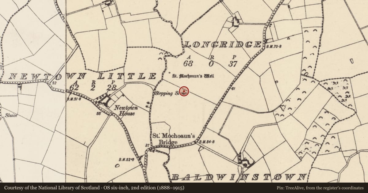 Ordnance Survey six-inch map, 2nd edition (1888–1915) covering the location of Ringfort - rath, Longridge, County Wexford, with a pin at the register's coordinates