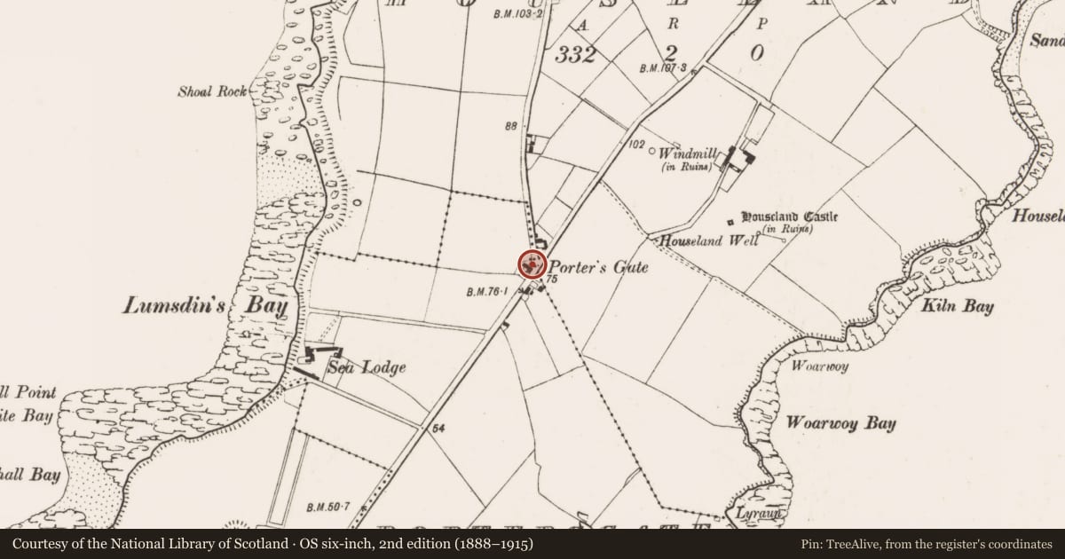 Ordnance Survey six-inch map, 2nd edition (1888–1915) covering the location of Gateway, Portersgate, County Wexford, with a pin at the register's coordinates