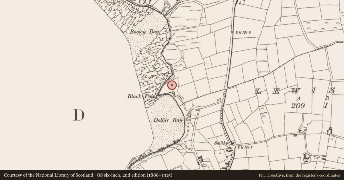 Ordnance Survey six-inch map, 2nd edition (1888–1915) covering the location of Promontory fort - coastal, Booley, County Wexford, with a pin at the register's coordinates