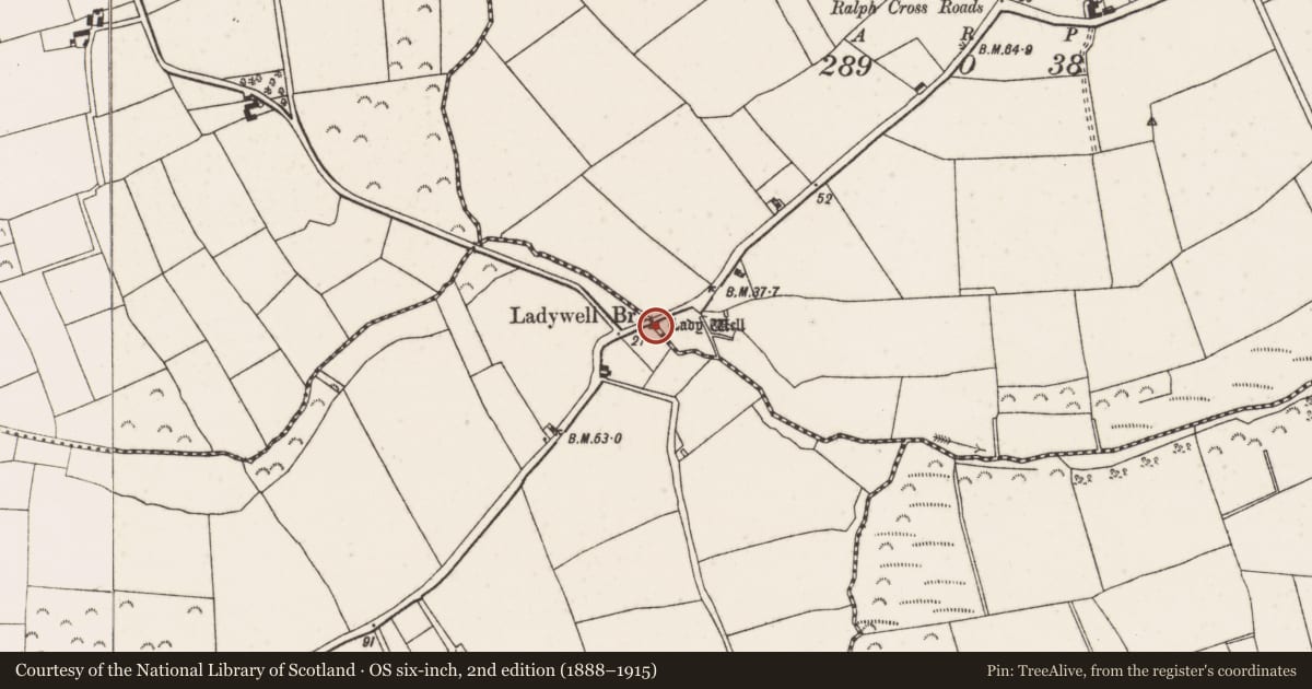 Ordnance Survey six-inch map, 2nd edition (1888–1915) covering the location of Ritual site - holy well, Ralph, Graigue Little, County Wexford, with a pin at the register's coordinates
