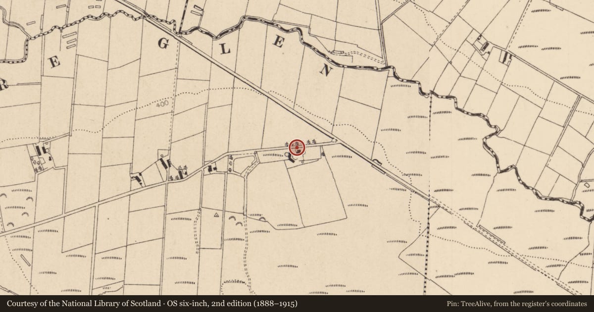 Ordnance Survey six-inch map, 2nd edition (1888–1915) covering the location of 64 Ballyhanedin Road, Coolnacolpagh, Derry City and Strabane, with a pin at the register's coordinates