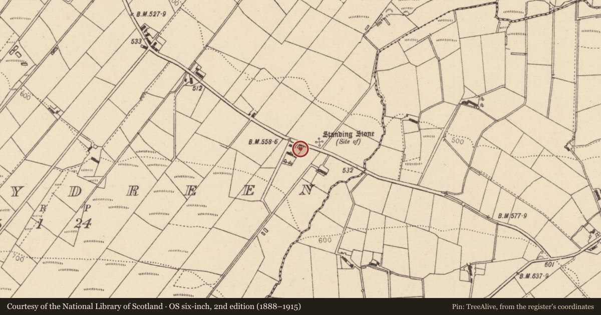 Ordnance Survey six-inch map, 2nd edition (1888–1915) covering the location of House off Terrydreen Road, Teerydreen, Derry City and Strabane, with a pin at the register's coordinates