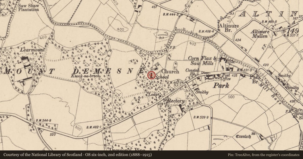 Ordnance Survey six-inch map, 2nd edition (1888–1915) covering the location of Learmount School & Teacher’s House, Tireighter, Derry City and Strabane, with a pin at the register's coordinates