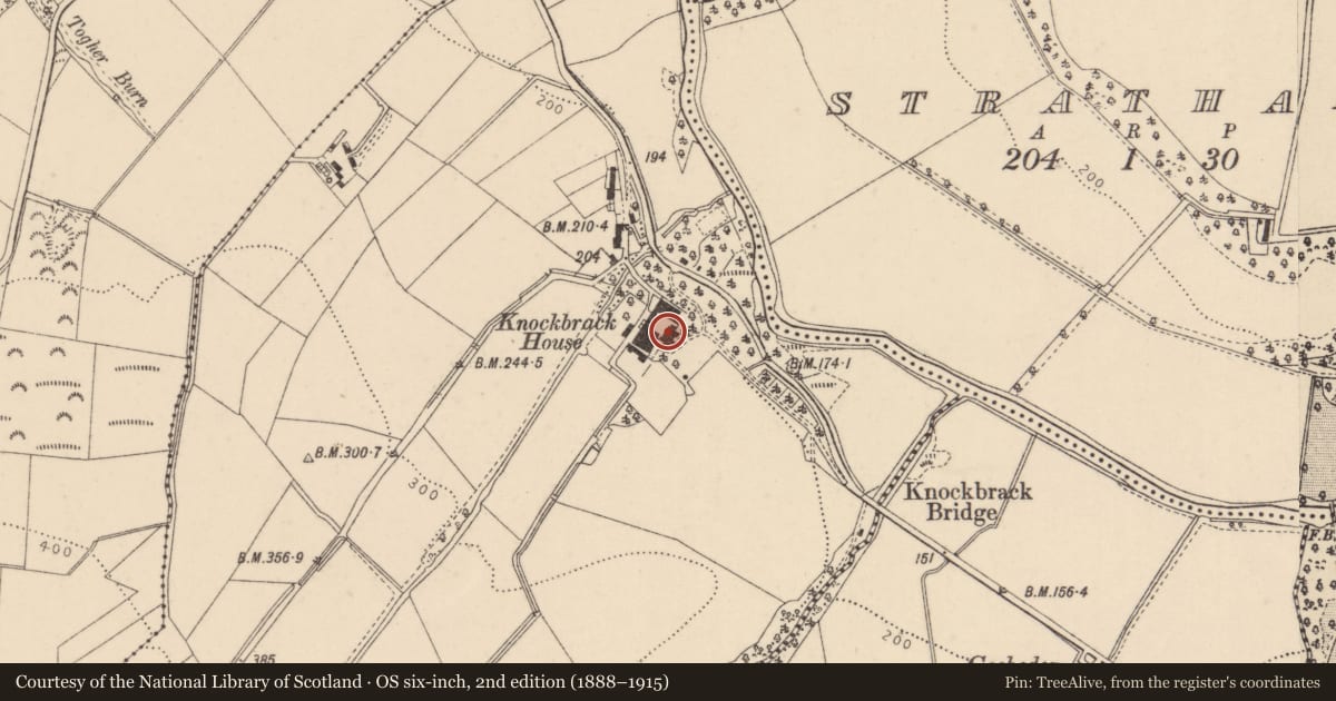 Ordnance Survey six-inch map, 2nd edition (1888–1915) covering the location of Knockbrack House, Derry City and Strabane, with a pin at the register's coordinates