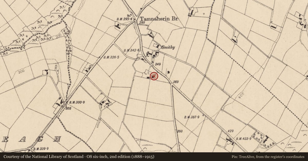 Ordnance Survey six-inch map, 2nd edition (1888–1915) covering the location of 15 Brockagh Road, Derry City and Strabane, with a pin at the register's coordinates