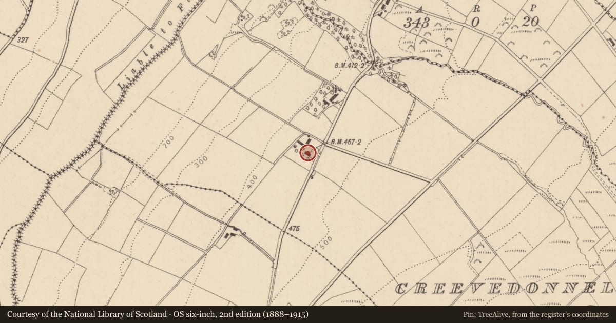 Ordnance Survey six-inch map, 2nd edition (1888–1915) covering the location of 25 Curryfree Road Drumahoe Co.londonderry, Derry City and Strabane, with a pin at the register's coordinates