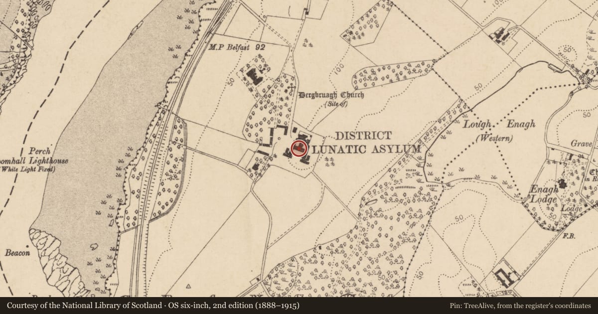 Ordnance Survey six-inch map, 2nd edition (1888–1915) covering the location of Former Stradreagh Hospital, Also known as Gransha Hospital, Gransha, Enagh, Londonderry BT47 6FN, Derry City and Strabane, with a pin at the register's coordinates