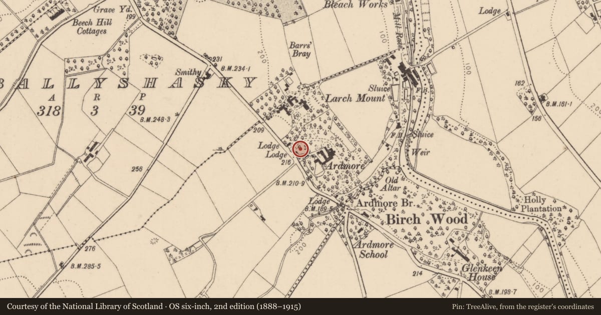 Ordnance Survey six-inch map, 2nd edition (1888–1915) covering the location of Gate Lodge, Derry City and Strabane, with a pin at the register's coordinates