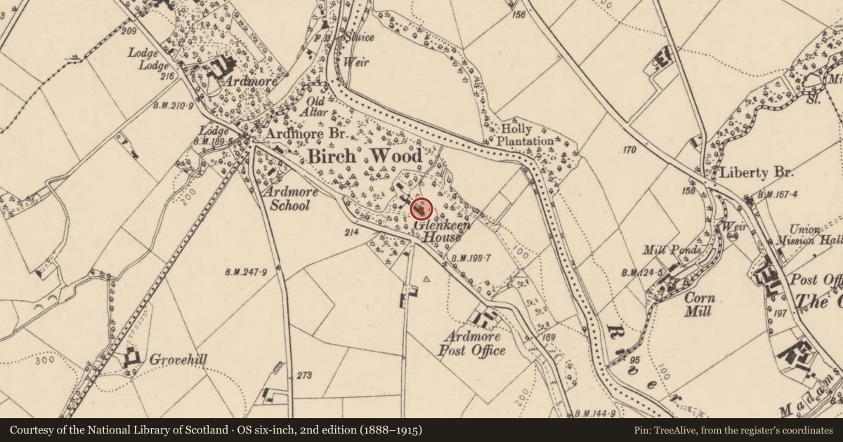 Ordnance Survey six-inch map, 2nd edition (1888–1915) covering the location of Glenkeen House, Derry City and Strabane, with a pin at the register's coordinates