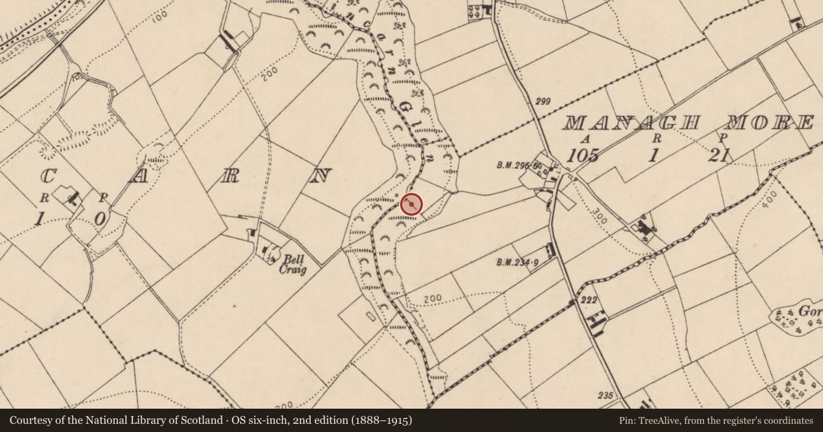 Ordnance Survey six-inch map, 2nd edition (1888–1915) covering the location of Ammunition bunker, Managh More, Derry City and Strabane, with a pin at the register's coordinates