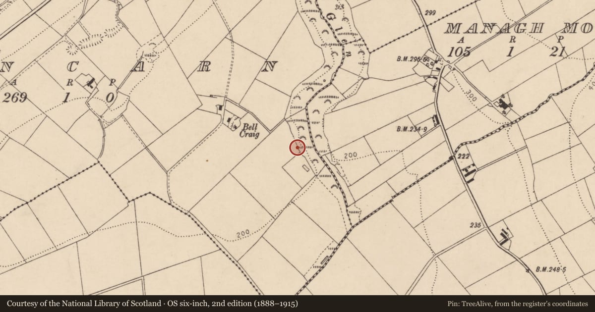 Ordnance Survey six-inch map, 2nd edition (1888–1915) covering the location of Ammunition bunker, Fincarn, Derry City and Strabane, with a pin at the register's coordinates