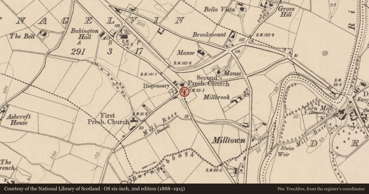 Ordnance Survey six-inch map, 2nd edition (1888–1915) covering the location of The Cosy Inn, Altnagelvin, Derry City and Strabane, with a pin at the register's coordinates