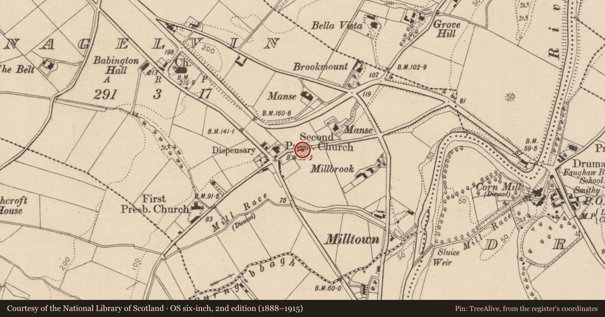Ordnance Survey six-inch map, 2nd edition (1888–1915) covering the location of Road Bridge, Altnagelvin, Derry City and Strabane, with a pin at the register's coordinates