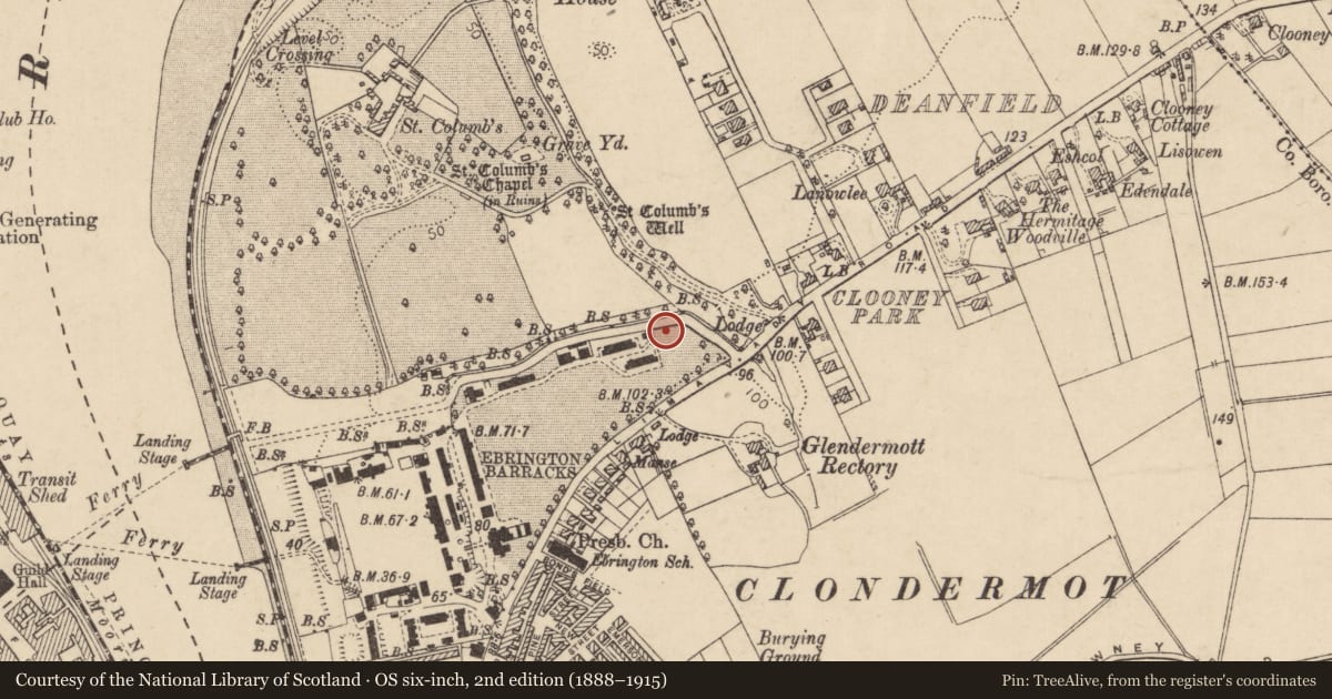 Ordnance Survey six-inch map, 2nd edition (1888–1915) covering the location of Building 119, Clooney, Derry City and Strabane, with a pin at the register's coordinates
