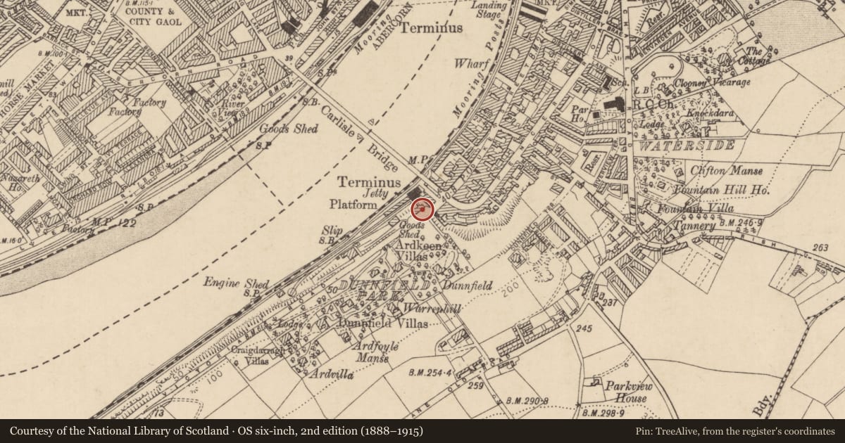 Ordnance Survey six-inch map, 2nd edition (1888–1915) covering the location of Bridge Gallery, Gobnascale, Derry City and Strabane, with a pin at the register's coordinates