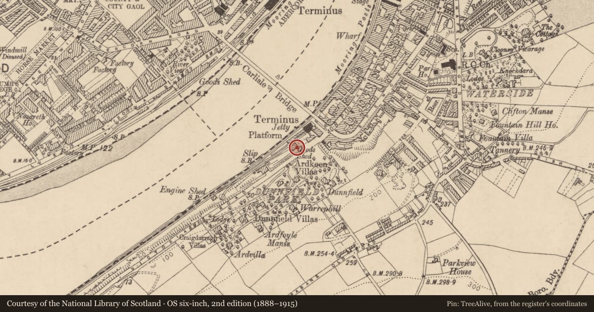 Ordnance Survey six-inch map, 2nd edition (1888–1915) covering the location of 6 Victoria Road, Gobnascale, Derry City and Strabane, with a pin at the register's coordinates