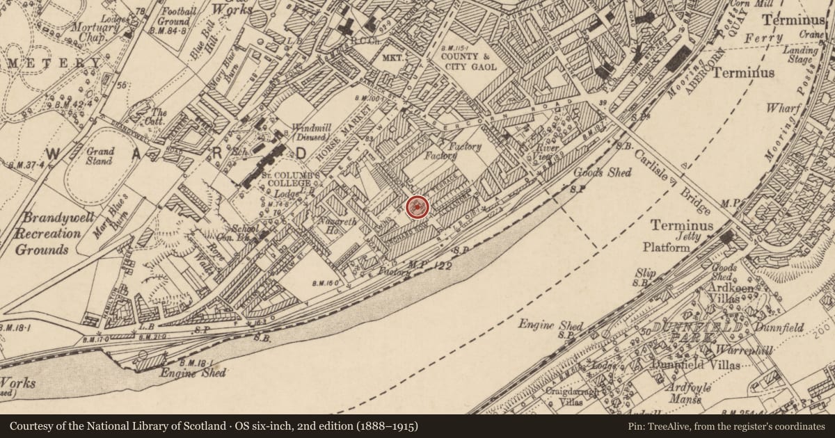 Ordnance Survey six-inch map, 2nd edition (1888–1915) covering the location of Bishop'S House, Derry City and Strabane, with a pin at the register's coordinates