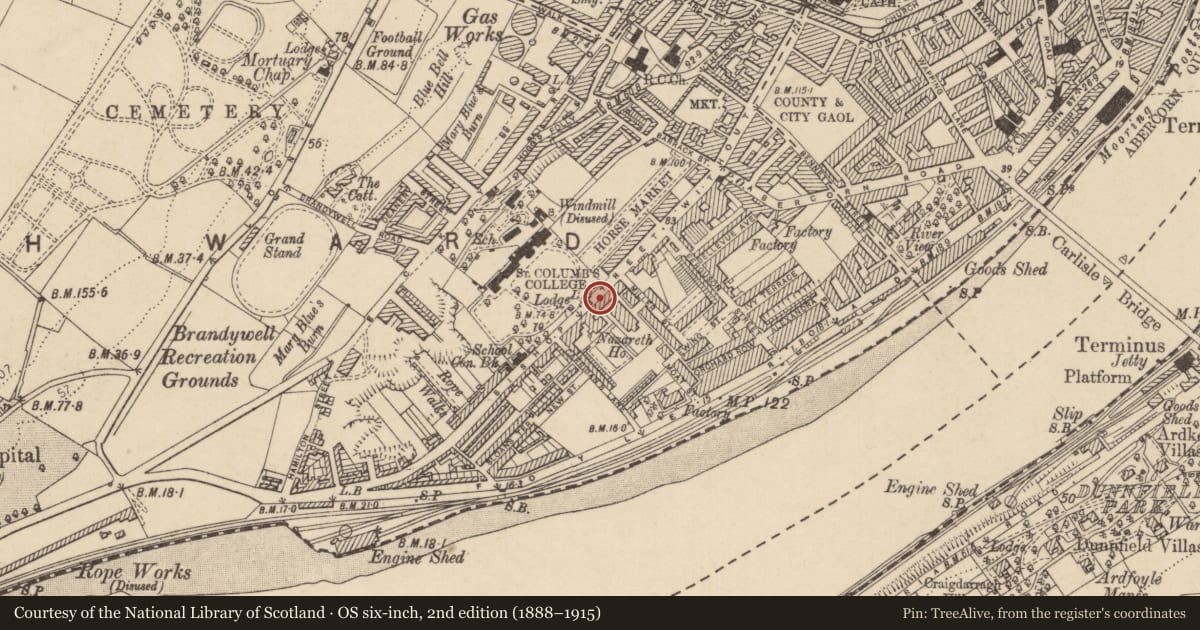 Ordnance Survey six-inch map, 2nd edition (1888–1915) covering the location of Convent Chapel, Derry City and Strabane, with a pin at the register's coordinates