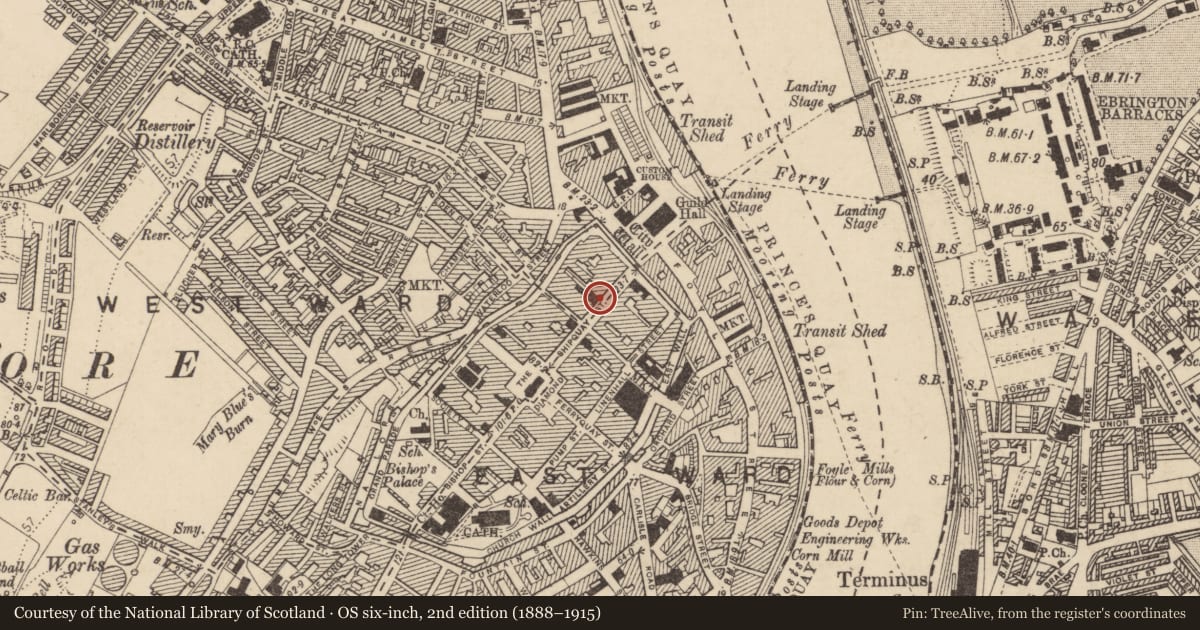 Ordnance Survey six-inch map, 2nd edition (1888–1915) covering the location of Bank Of Ireland, Londonderry, Derry City and Strabane, with a pin at the register's coordinates