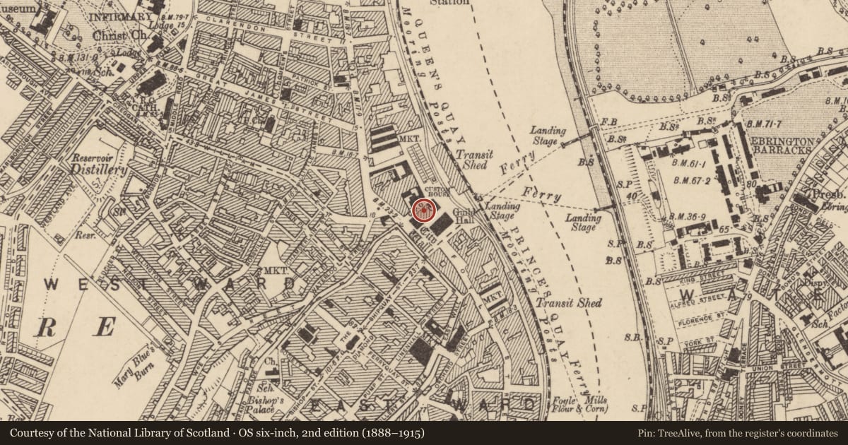 Ordnance Survey six-inch map, 2nd edition (1888–1915) covering the location of New Monico Lounge, Londonderry, Derry City and Strabane, with a pin at the register's coordinates