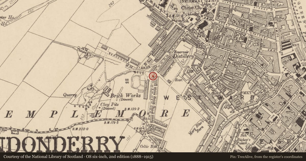 Ordnance Survey six-inch map, 2nd edition (1888–1915) covering the location of Boundary Marker, with a pin at the register's coordinates