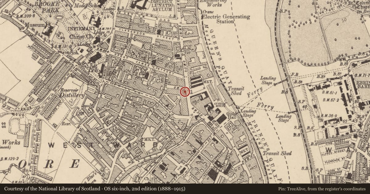 Ordnance Survey six-inch map, 2nd edition (1888–1915) covering the location of 15 Strand Road, Edenballymore, Derry City and Strabane, with a pin at the register's coordinates